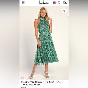 F loat to You Green Floral Print Halter Tiered Midi Dress